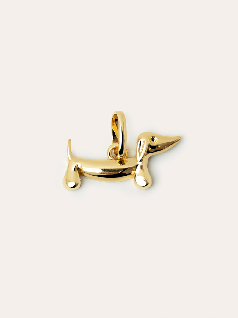 Charm Chien Teckel Enamel White Plaqué Or
