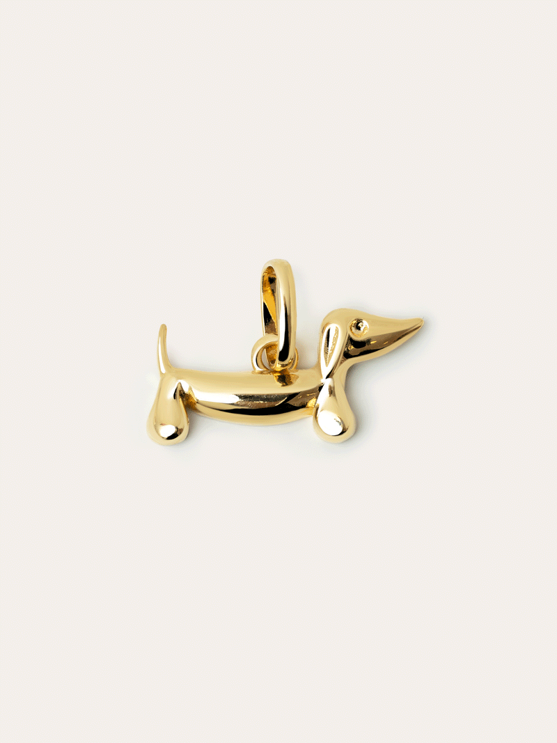 Charm Chien Teckel Enamel White Plaqué Or