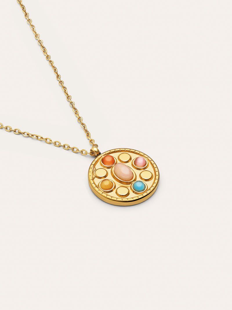 Colar Medallion Five Stones Aço Banho de Ouro