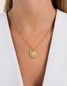 Medallion Five Stones Stainless Steeel Gold Necklace