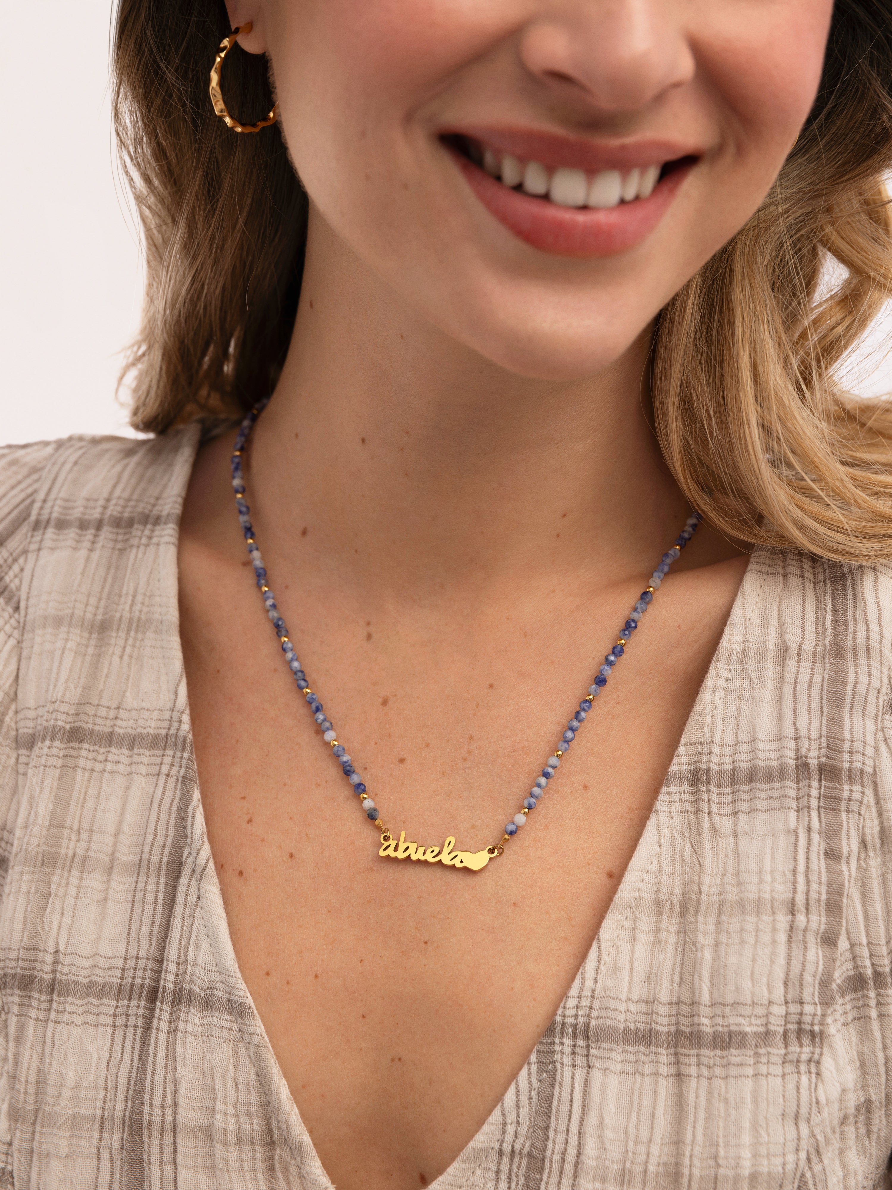 Abuela Heart Cianita Stainless Steel Gold Necklace