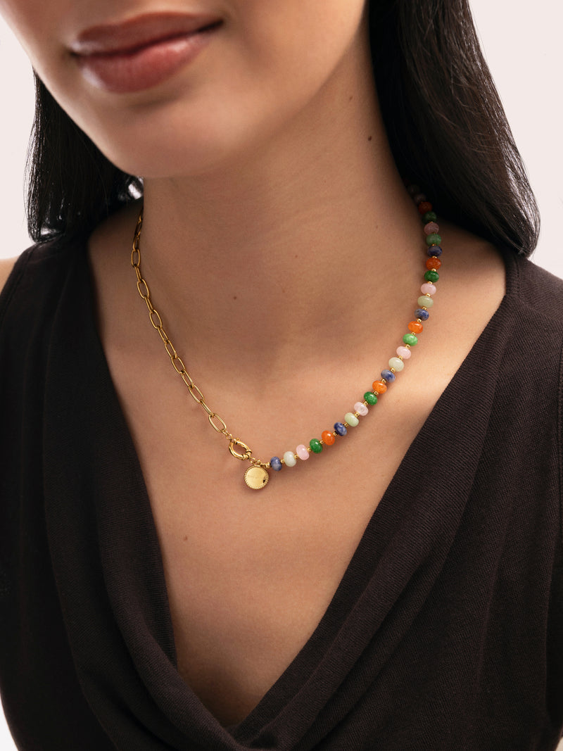 Halskette Alpine Chic Stones Edelstahl mit Goldbeschichtung