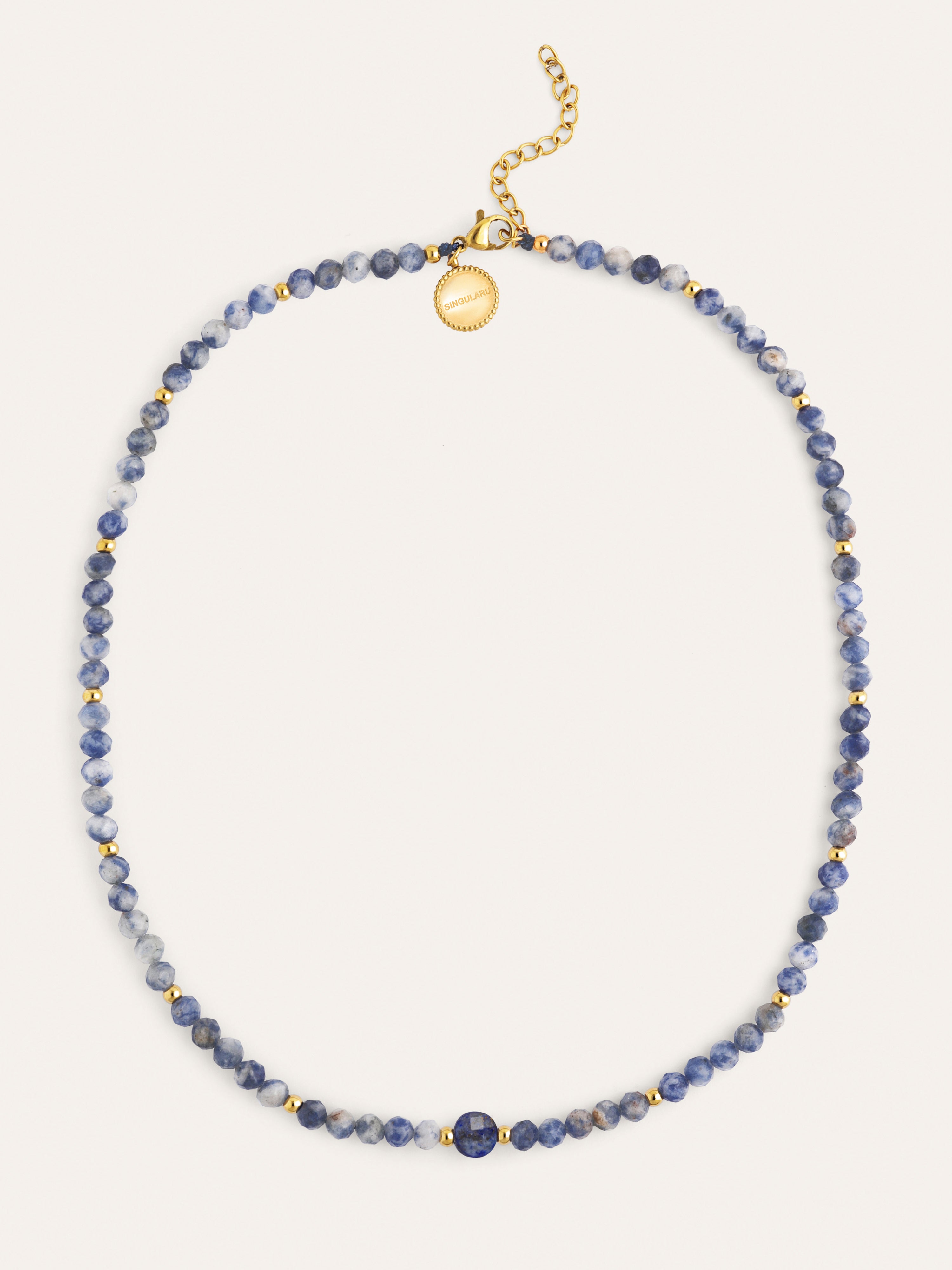 Colar Amulet Cianita Aço Banho de Ouro