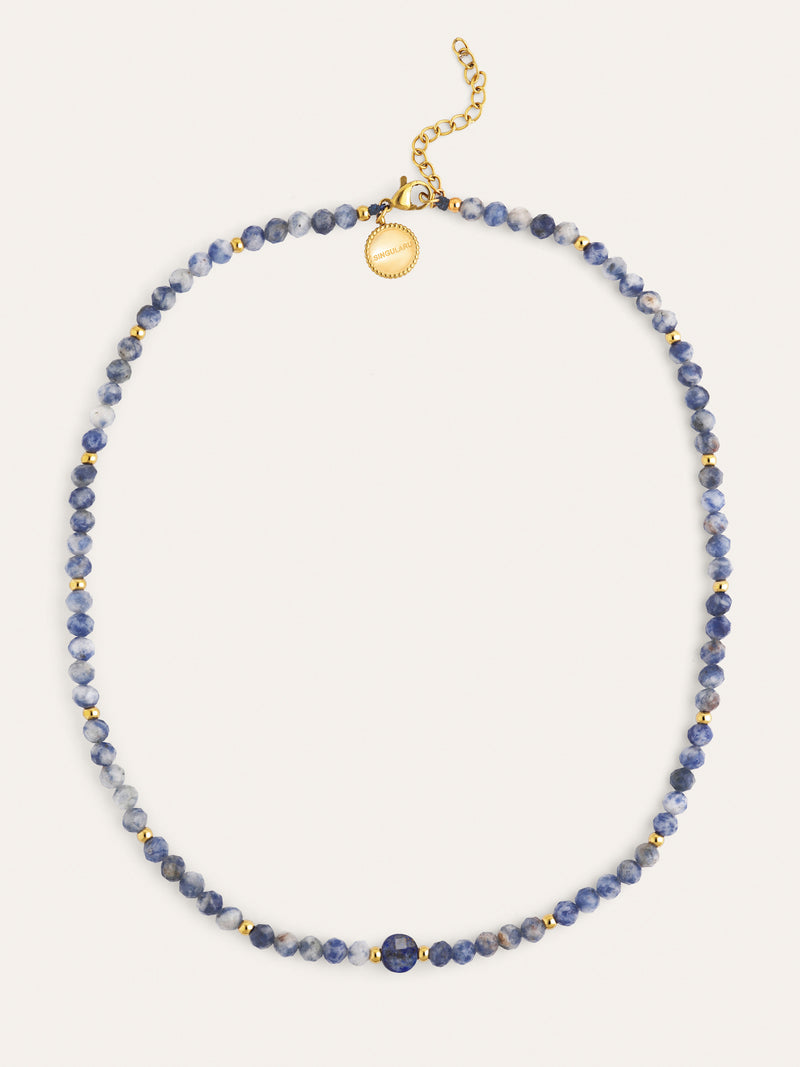 Colar Amulet Cianita Aço Banho de Ouro
