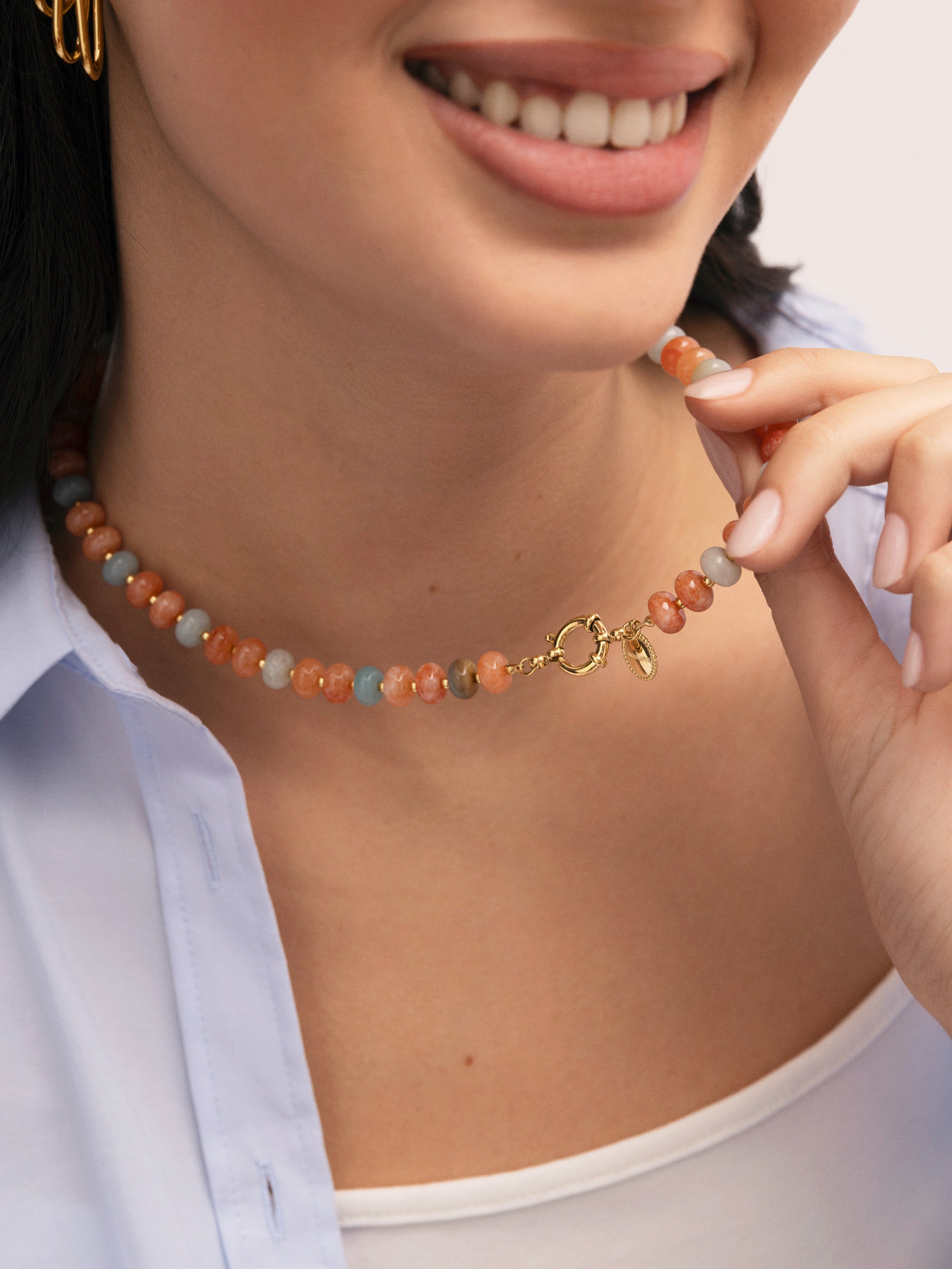 Collar Ámbar Stones Acero Baño Oro