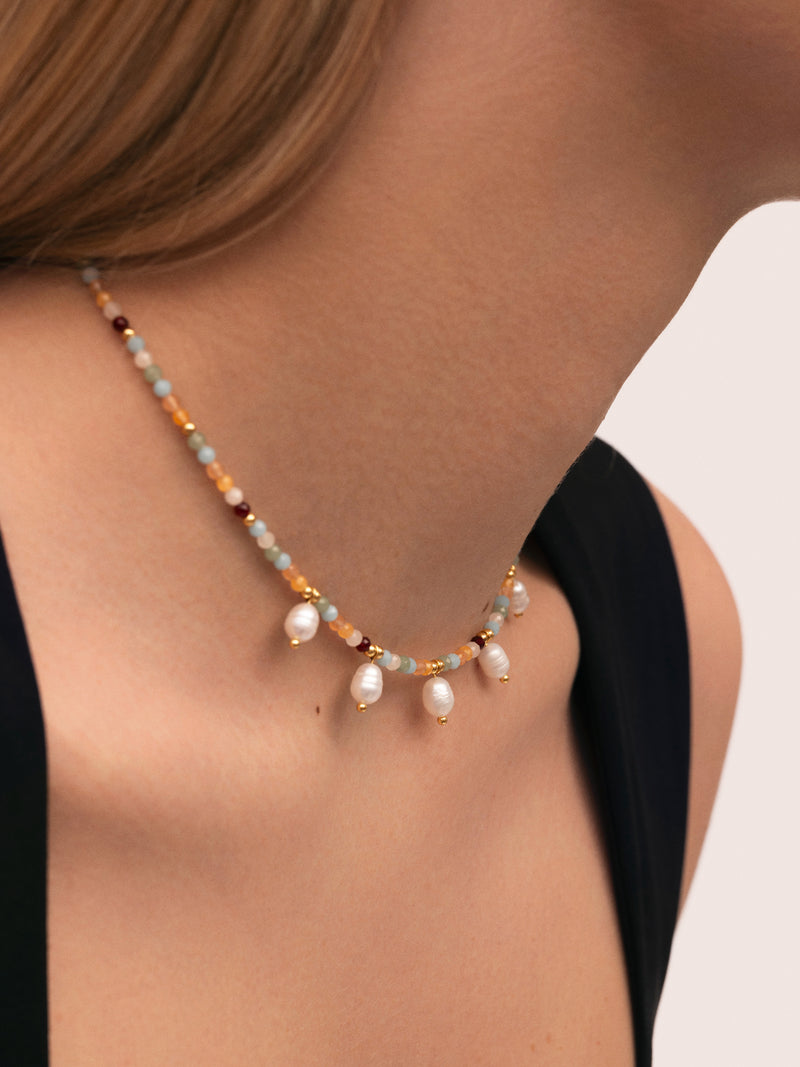 Crystal Pearl Edelstahl Vergoldet Halskette