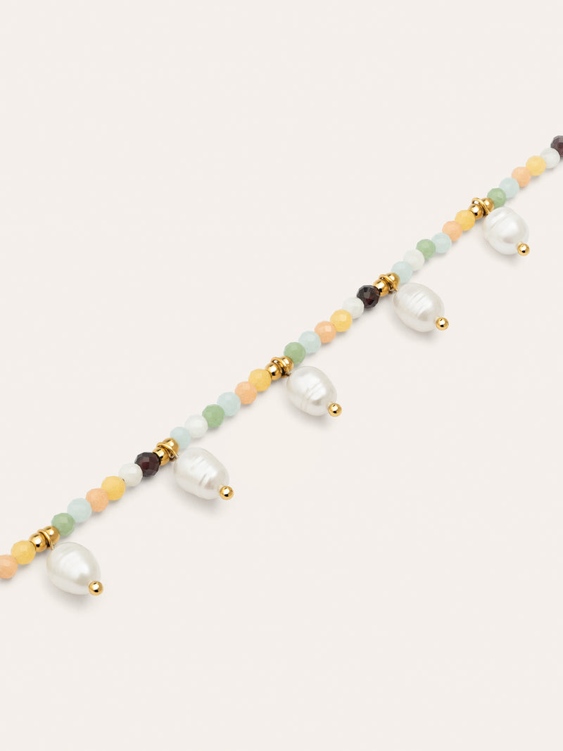 Crystal Pearl Edelstahl Vergoldet Halskette