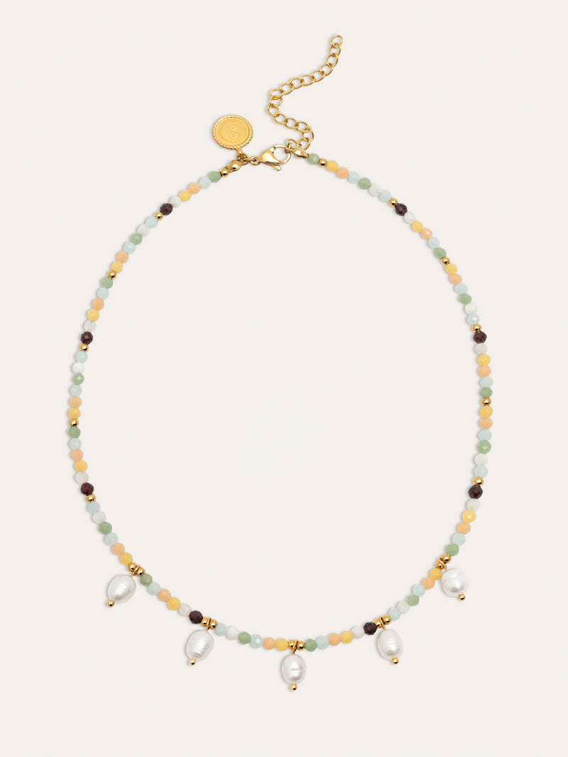 Crystal Pearl Edelstahl Vergoldet Halskette