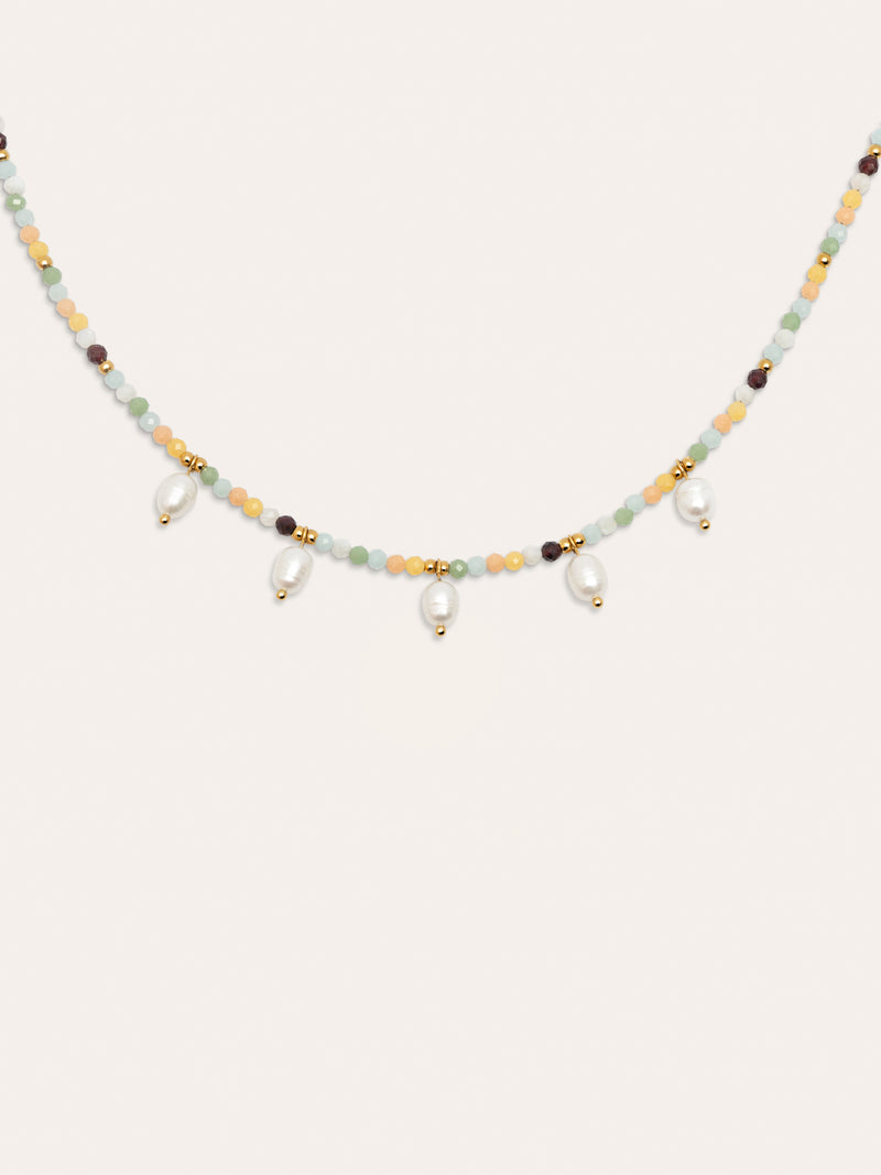 Crystal Pearl Edelstahl Vergoldet Halskette