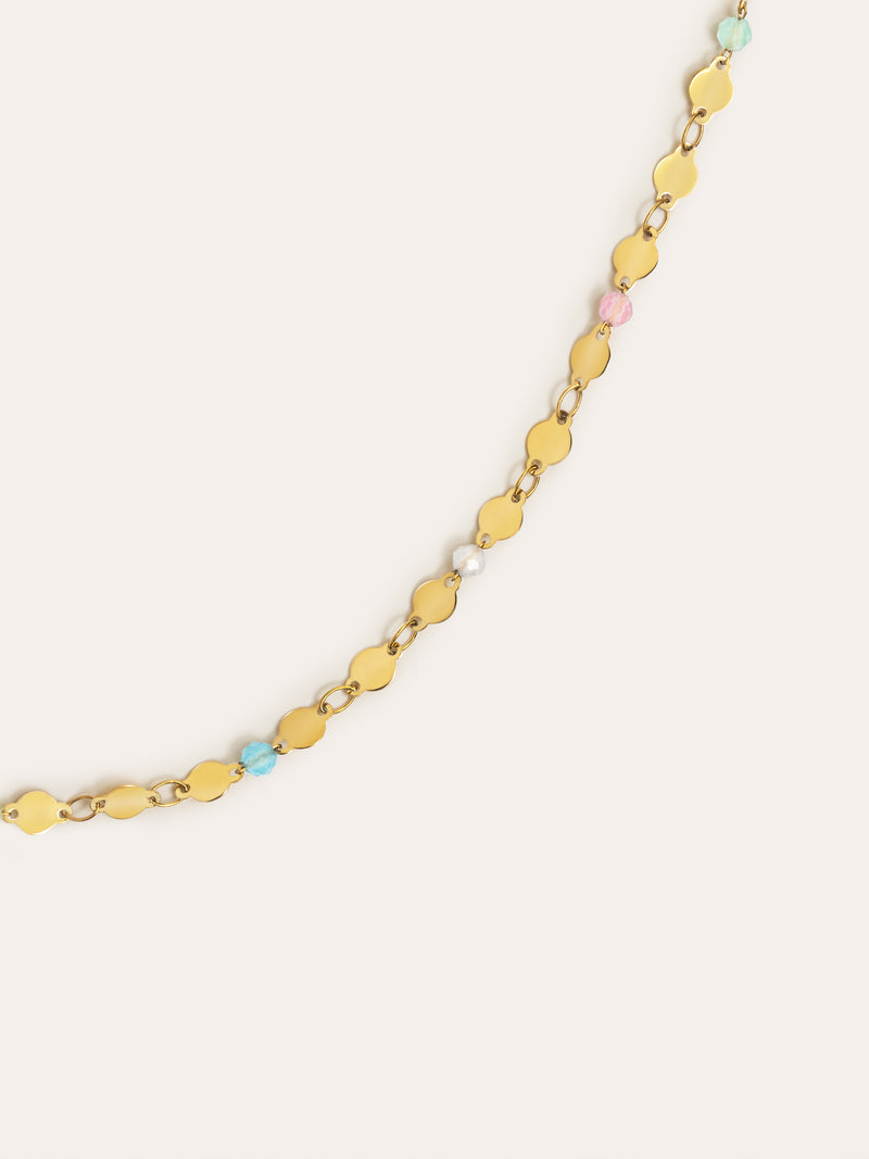 Long Crystals Solar Stainless Steel Gold Necklace