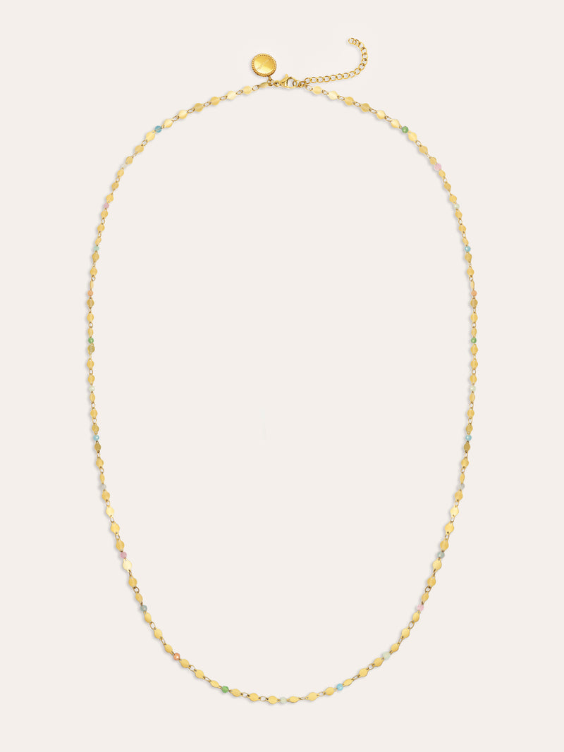 Long Crystals Solar Stainless Steel Gold Necklace