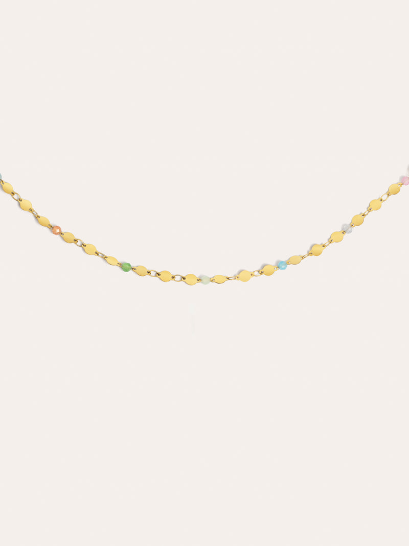 Long Crystals Solar Stainless Steel Gold Necklace