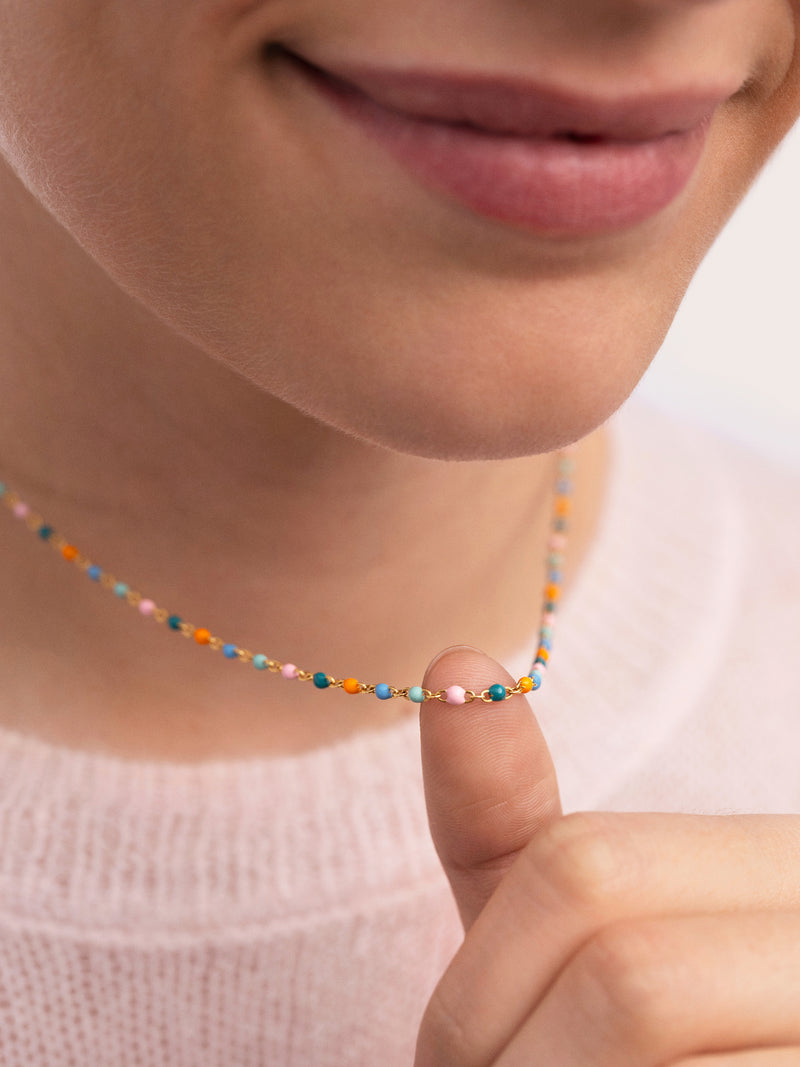 Collier Dots Alpine Enamel Acier Plaqué Or