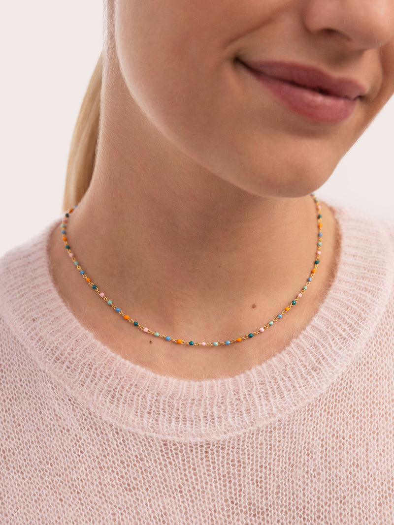 Collier Dots Alpine Enamel Acier Plaqué Or