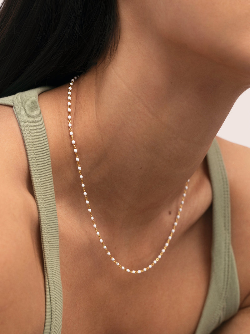 Collier Dots Enamel Blanc Acier Plaqué Or