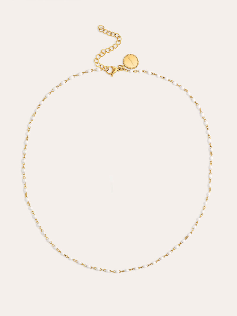 Collier Dots Enamel Blanc Acier Plaqué Or