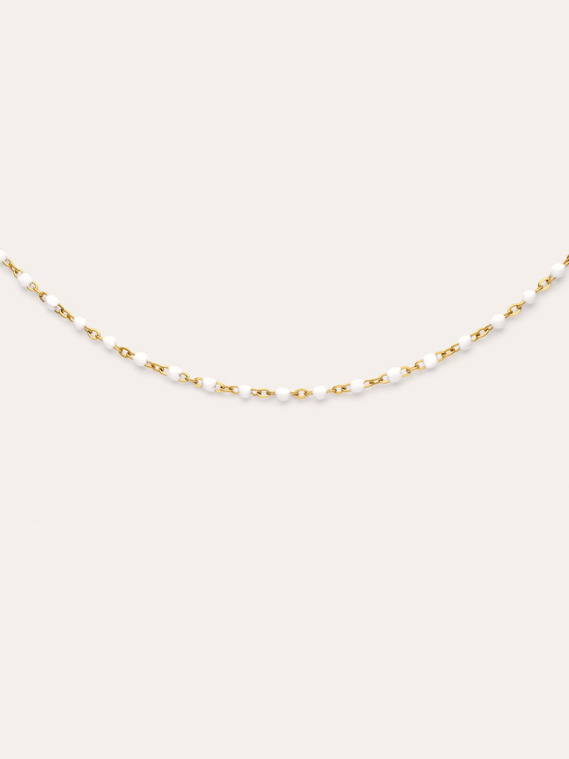 Collier Dots Enamel Blanc Acier Plaqué Or
