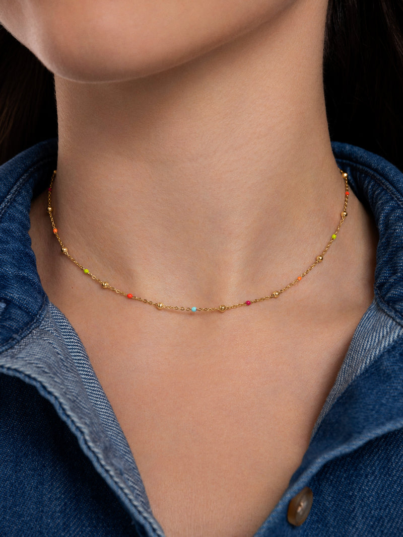 Collier Dots L Colors Enamel Acier Plaqué Or