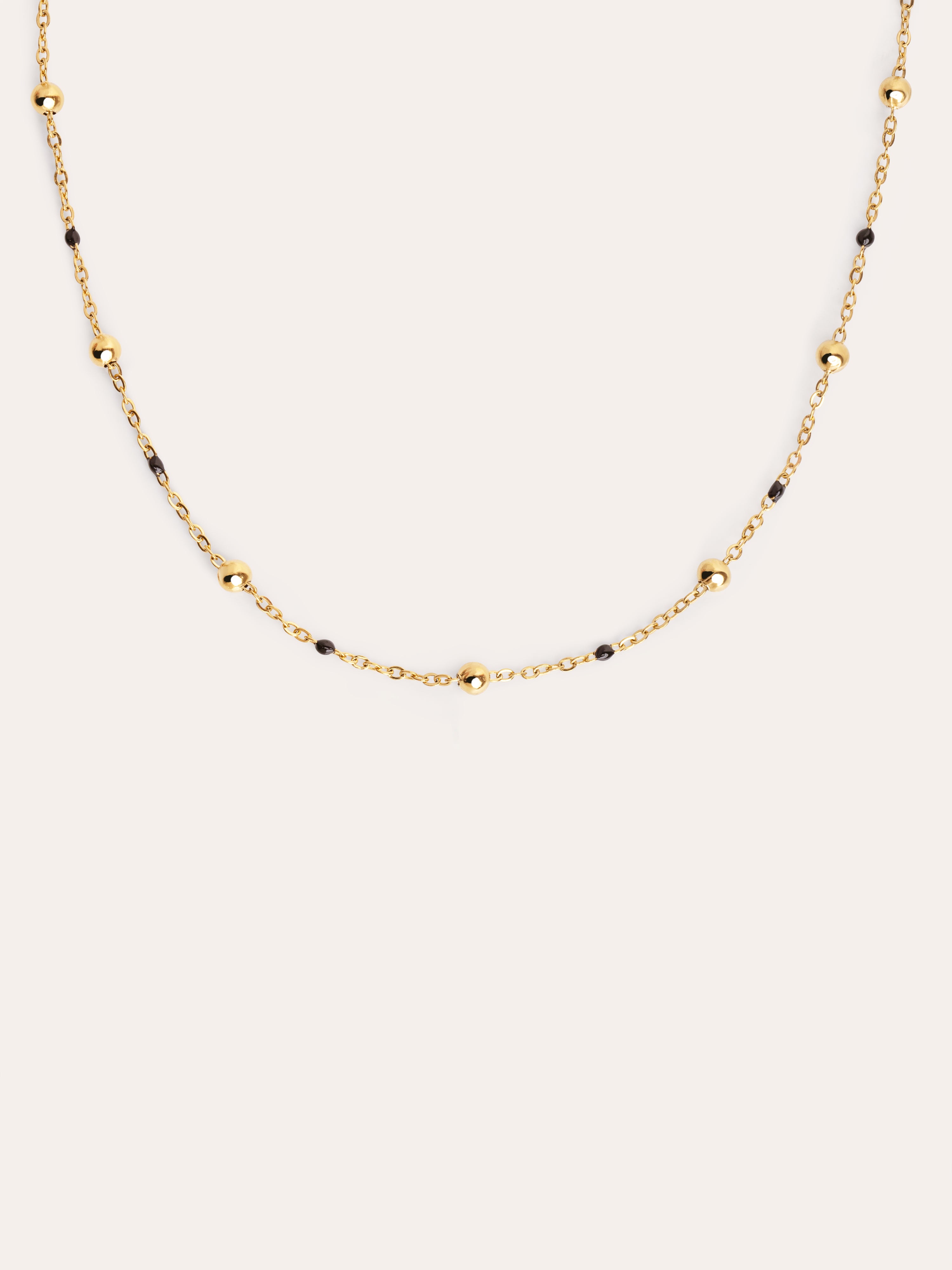 Dots L Black Enamel Stainless Steel Gold Necklace