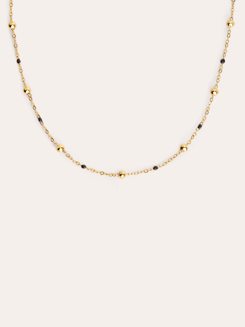 Dots L Black Enamel Stainless Steel Gold Necklace