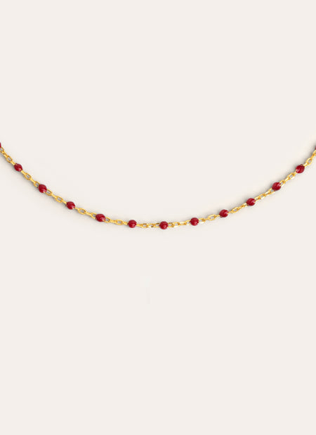 Dots Red Enamel Gold Necklace