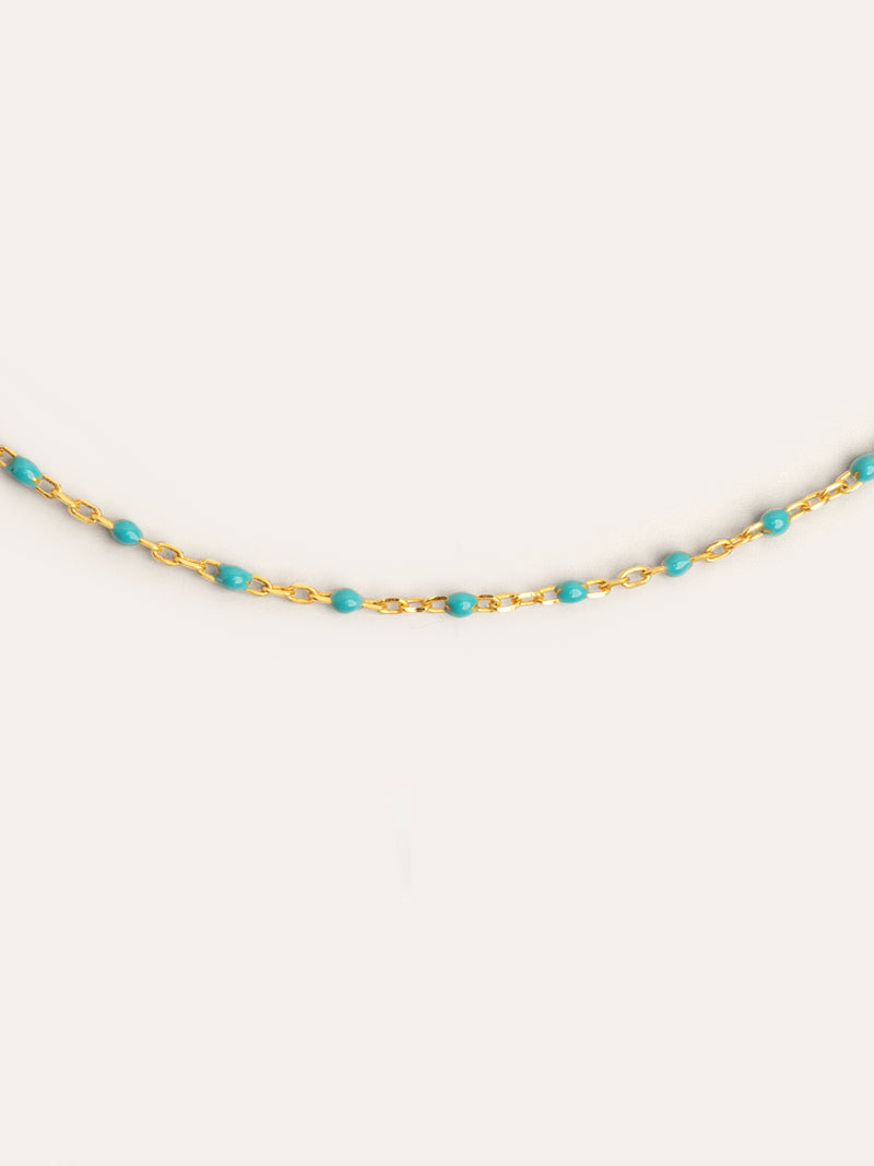 Colar Dots Turquoise Enamel Prata Banho de Ouro