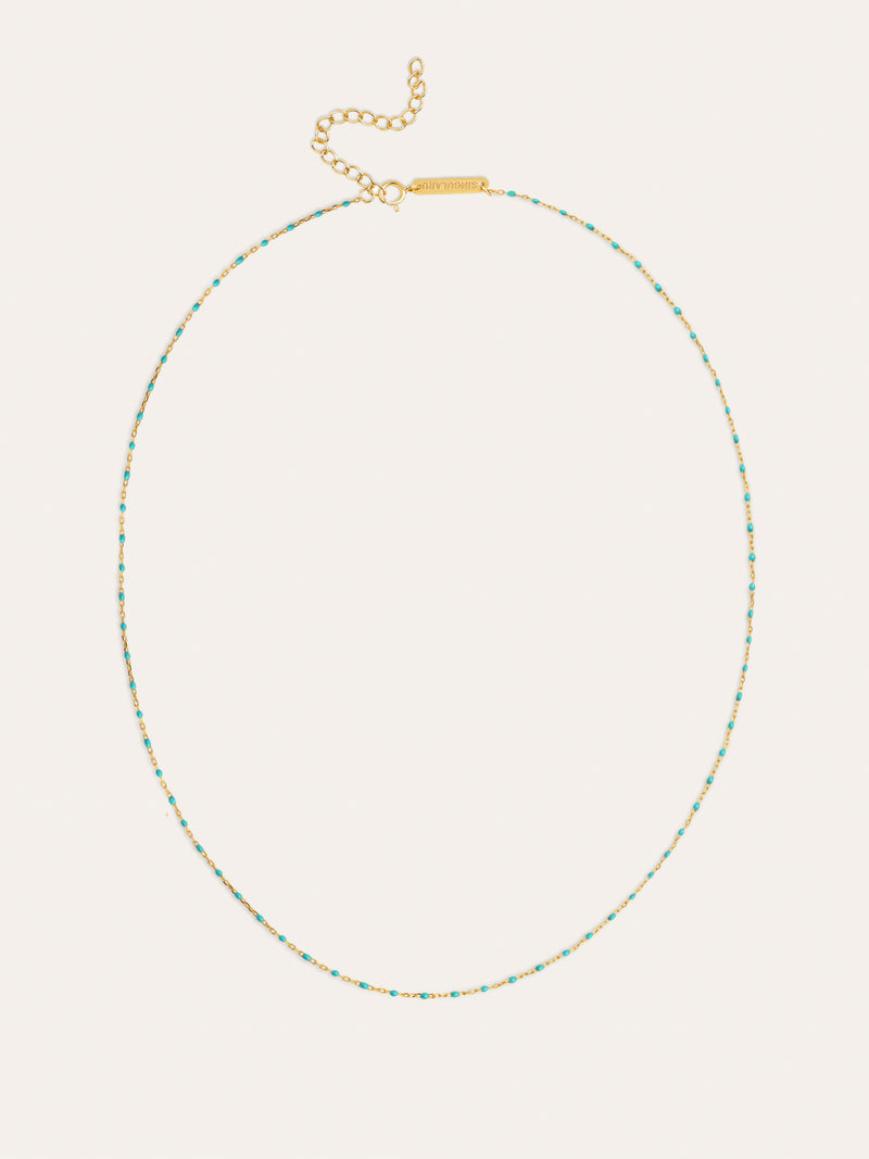 Colar Dots Turquoise Enamel Prata Banho de Ouro