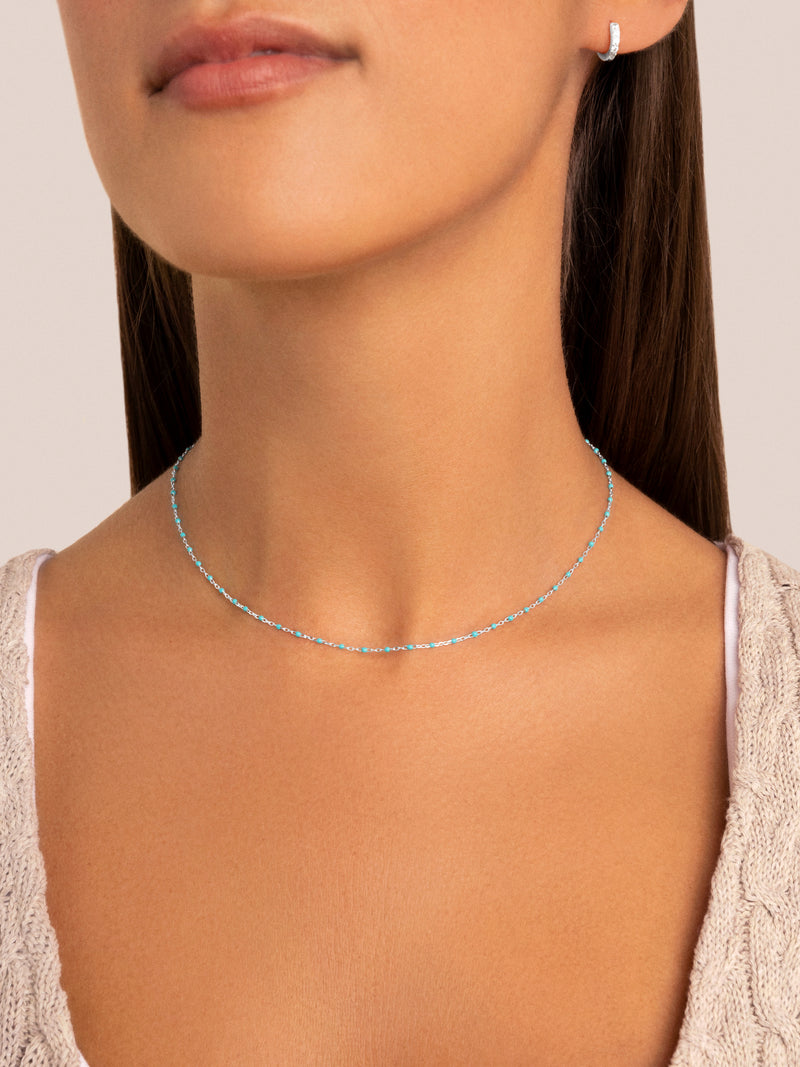 Colar Dots Turquoise Enamel Prata