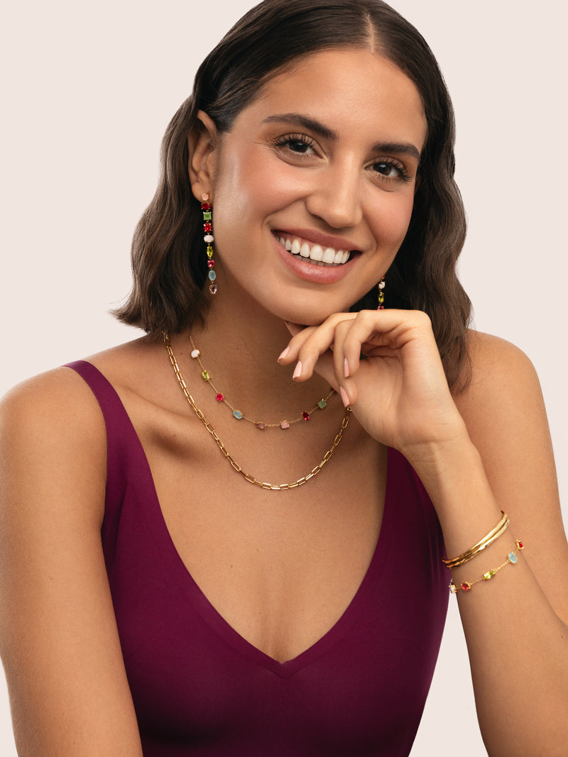 Brincos Drop Orquidea Prata Banho de Ouro
