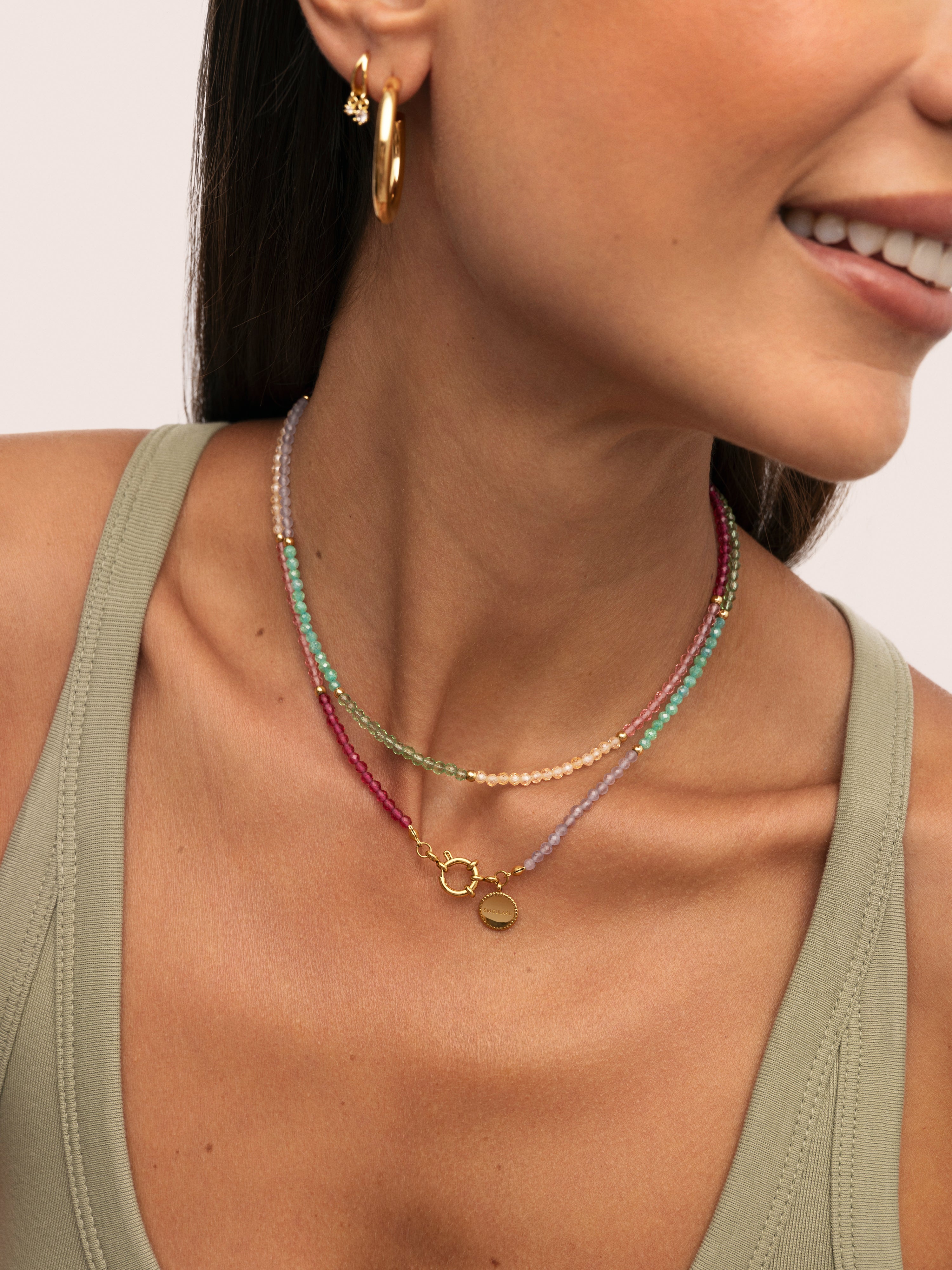 Collar Dye Dots Pastel Acero Baño Oro