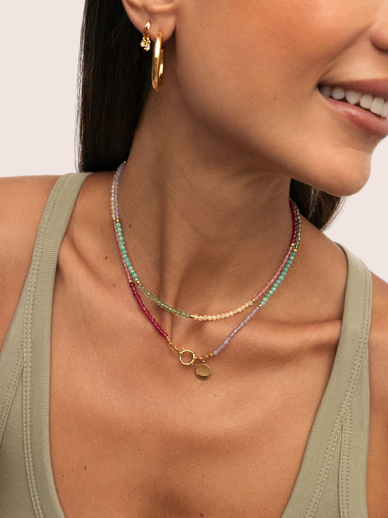 Collier Dye Dots Pastel Acier Plaqué Or