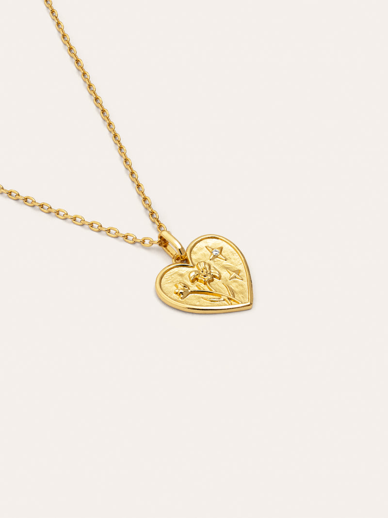 Colar Flower Heart Banho de Ouro