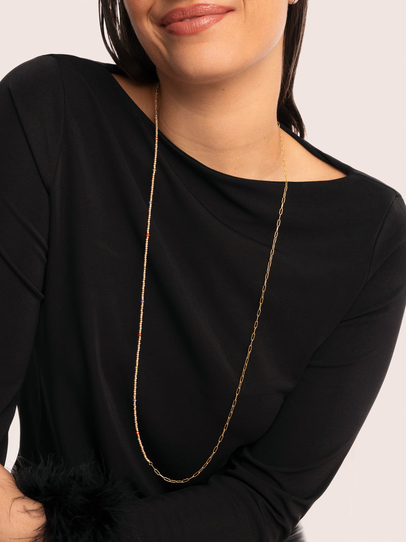 Collier Long Glam Acier Plaqué Or
