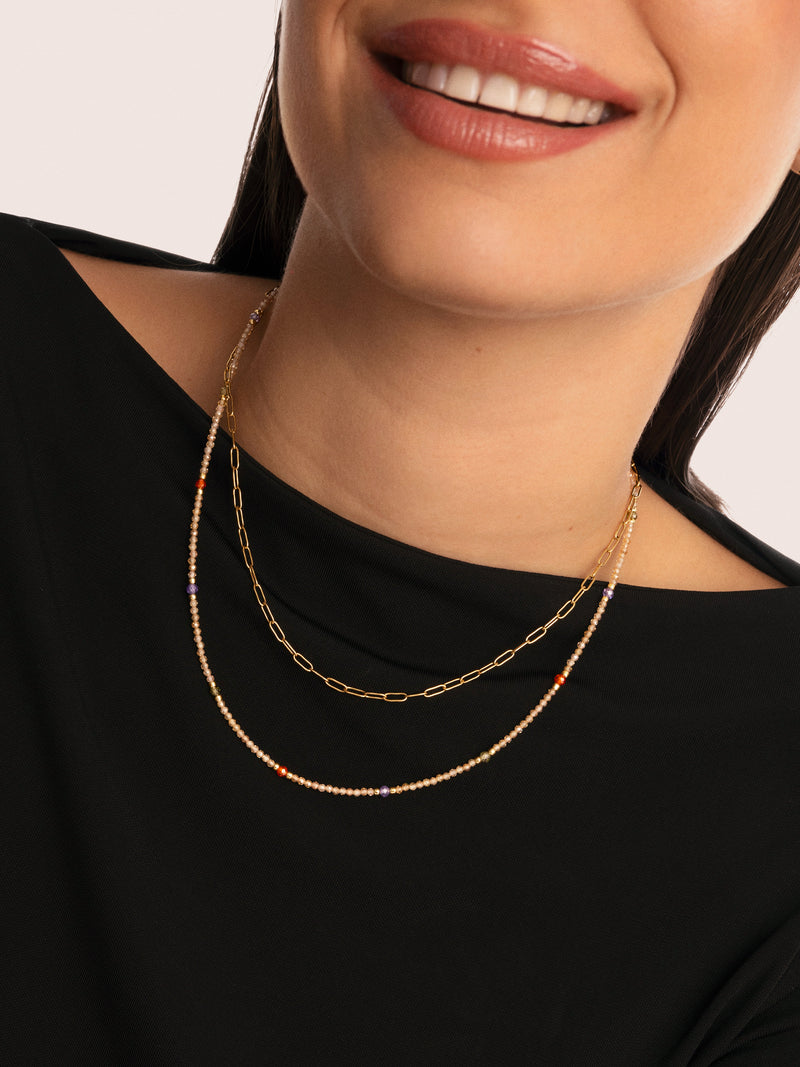 Collier Long Glam Acier Plaqué Or