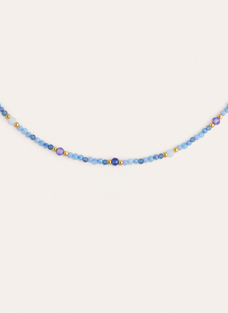 Collar Glam Azul Acero Baño Oro