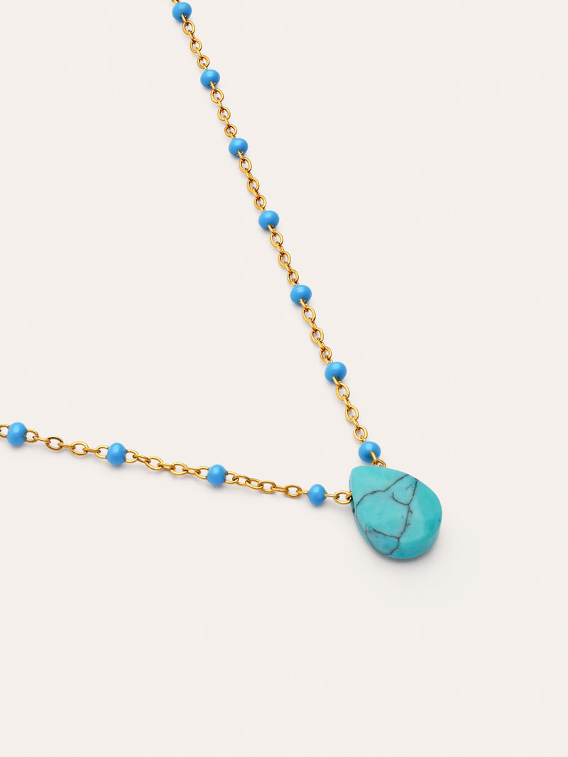 Colar Hydra Azul Aço Banhado a Ouro