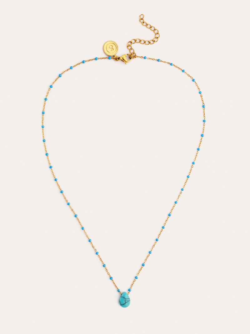 Colar Hydra Azul Aço Banhado a Ouro