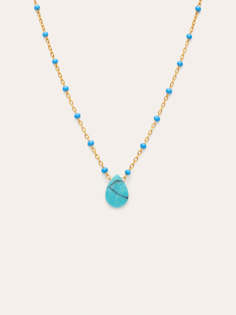 Colar Hydra Azul Aço Banhado a Ouro