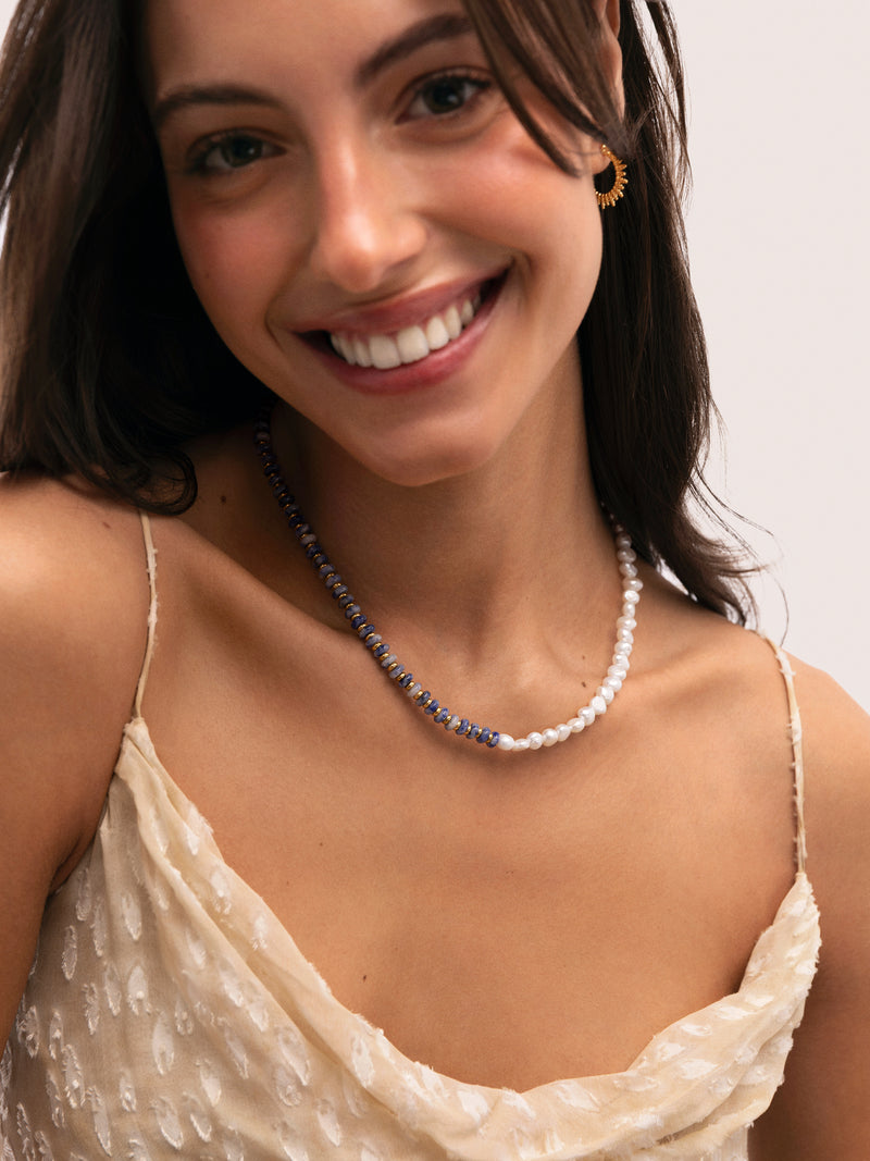 Collier Indigo Pearl Acier Plaqué Or