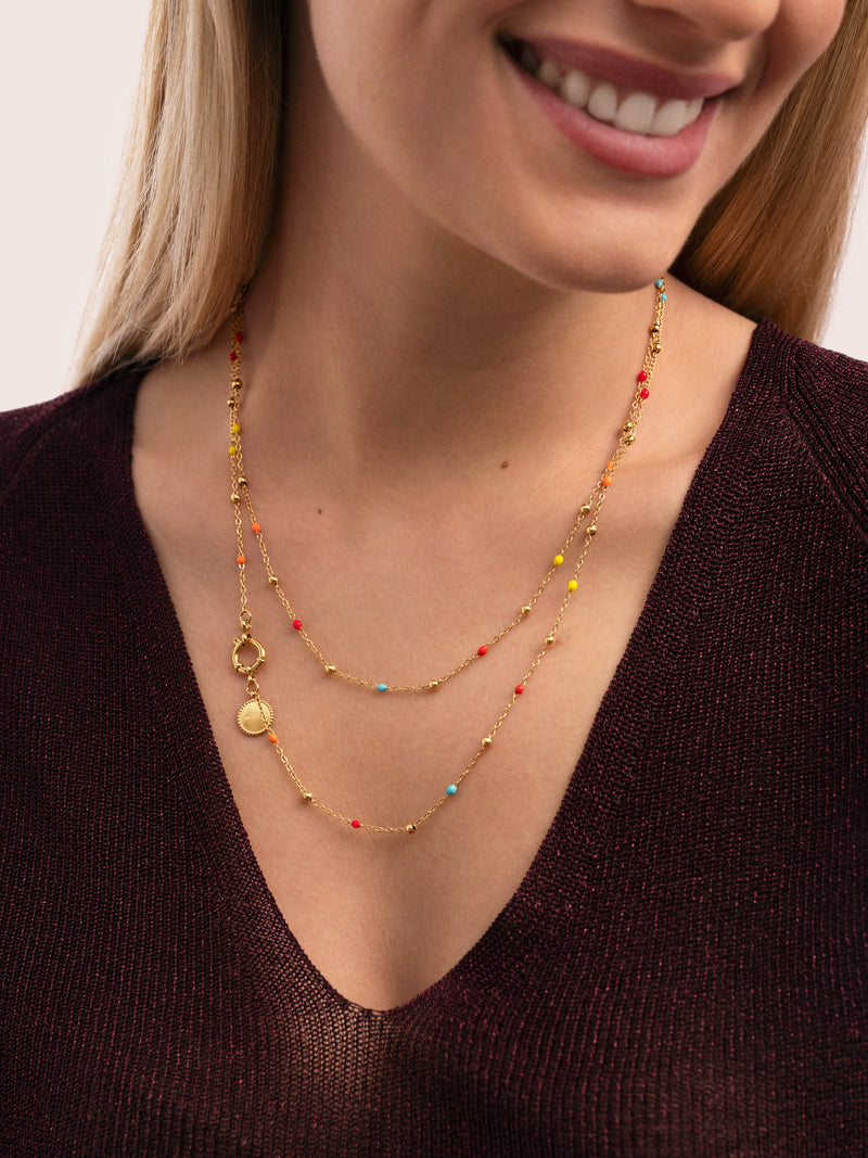 Collier Long Dots L Colors Enamel Acier Plaqué Or