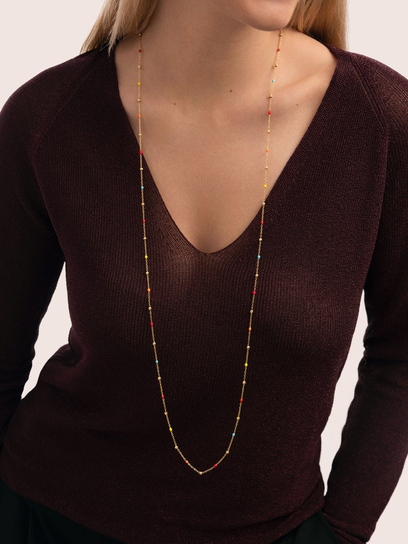 Collier Long Dots L Colors Enamel Acier Plaqué Or