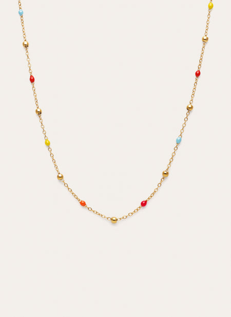 Collier Long Dots L Colors Enamel Acier Plaqué Or