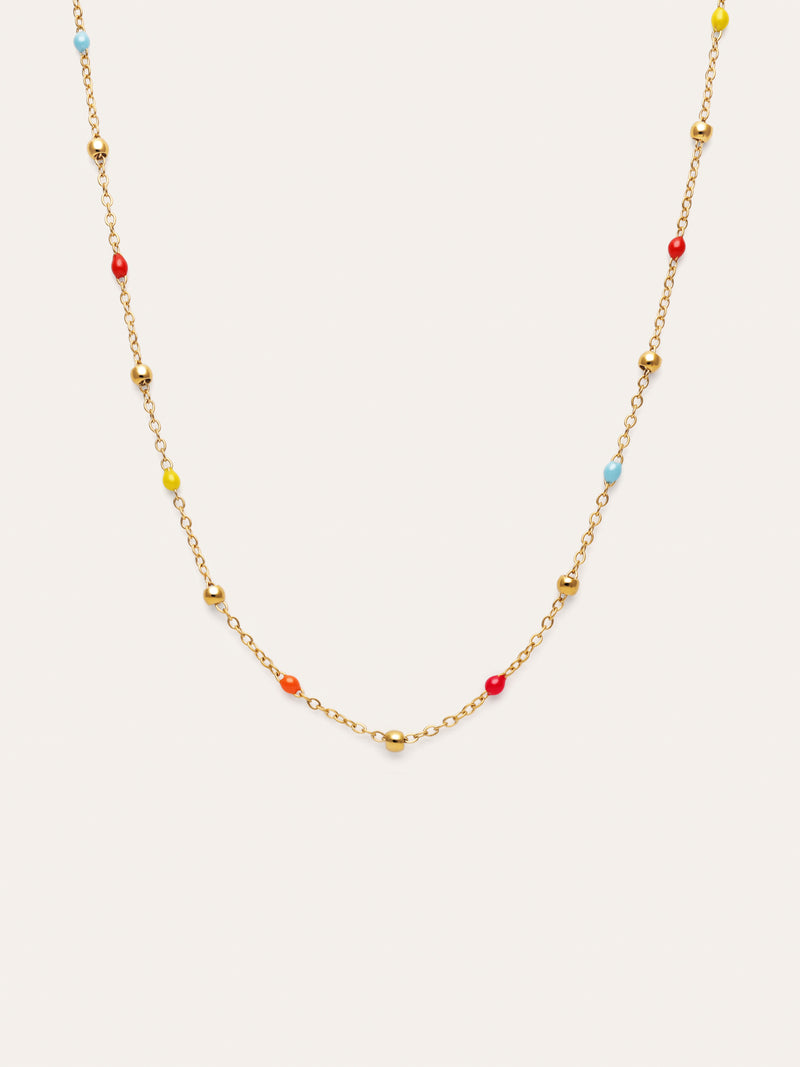 Collier Long Dots L Colors Enamel Acier Plaqué Or