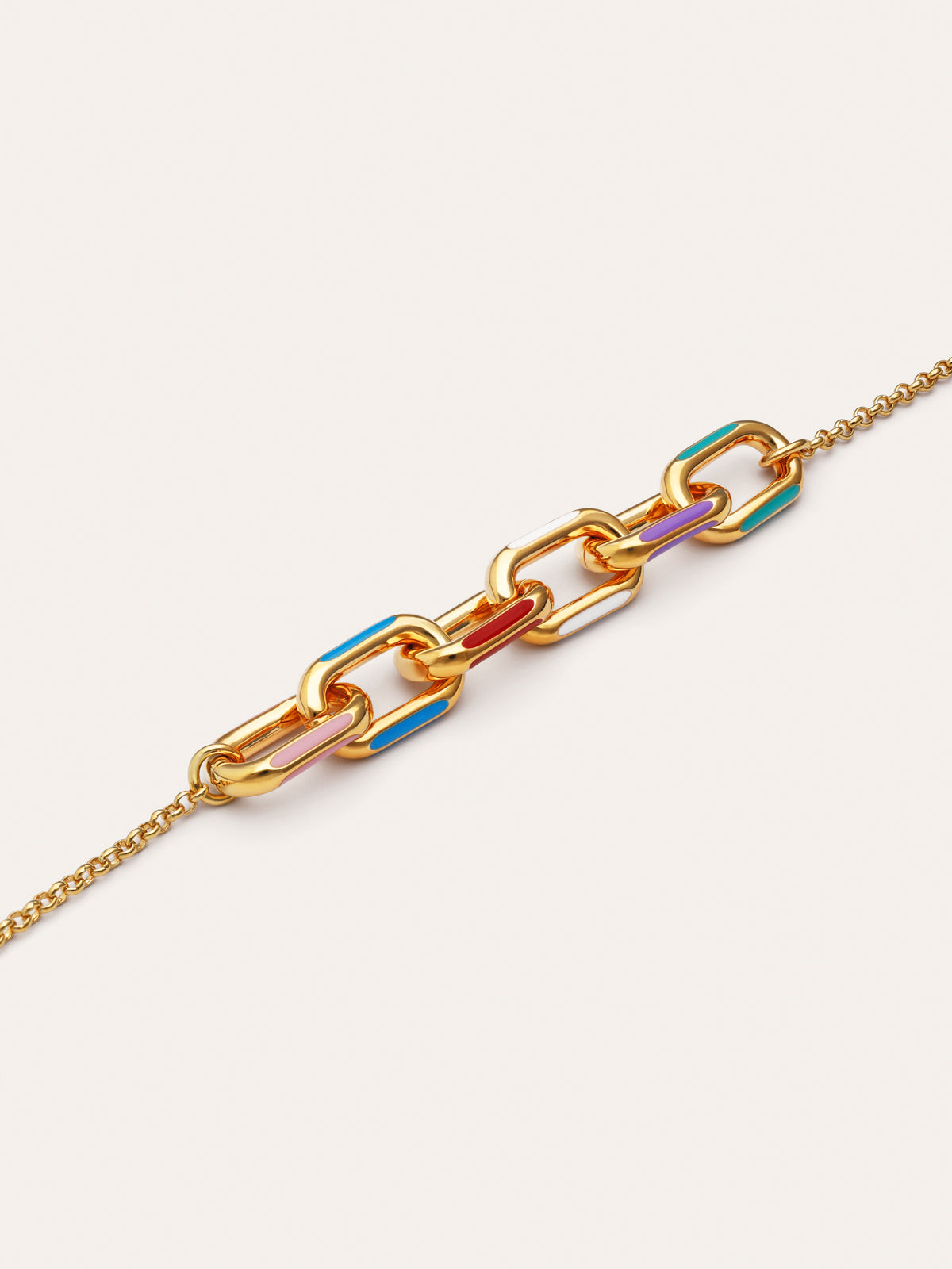 Imagen detalle de Rainbow Enamel Link Necklace Gold Plated