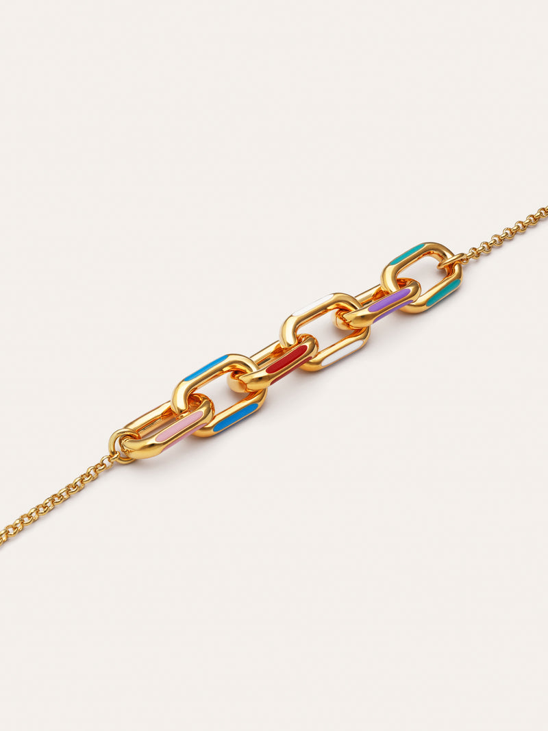 Rainbow Enamel Link Necklace Gold Plated