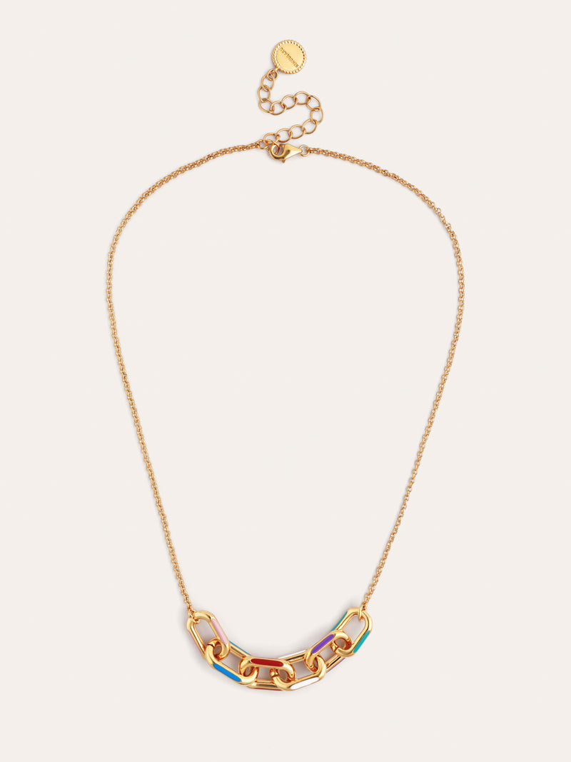 Rainbow Enamel Link Necklace Gold Plated