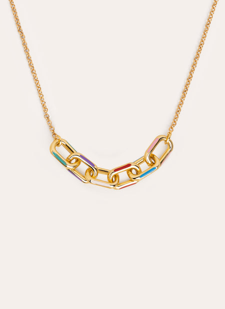 Collier Link Rainbow Enamel Plaqué Or