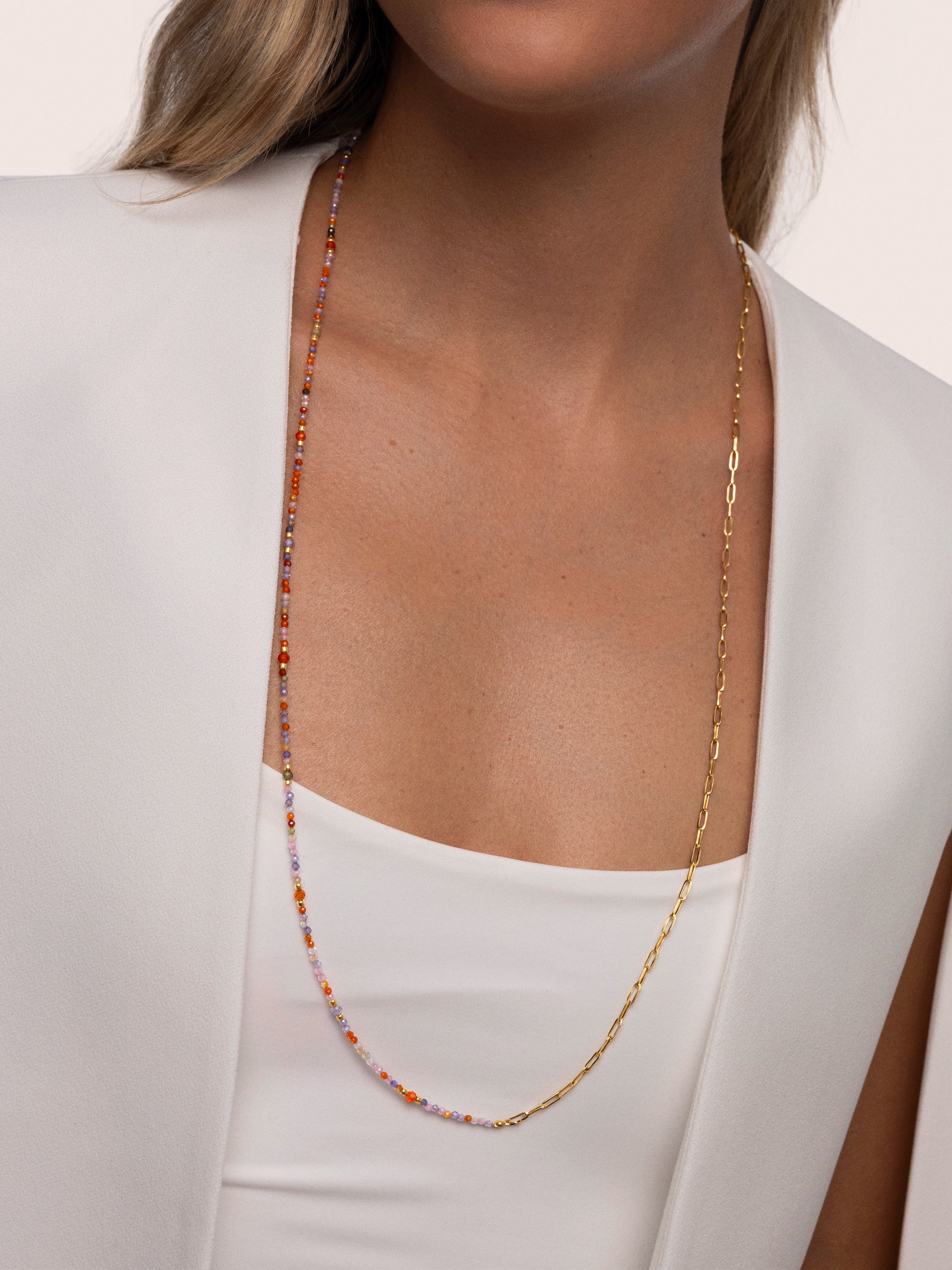 Long Crystal Summer Stainless Steel Gold Necklace 