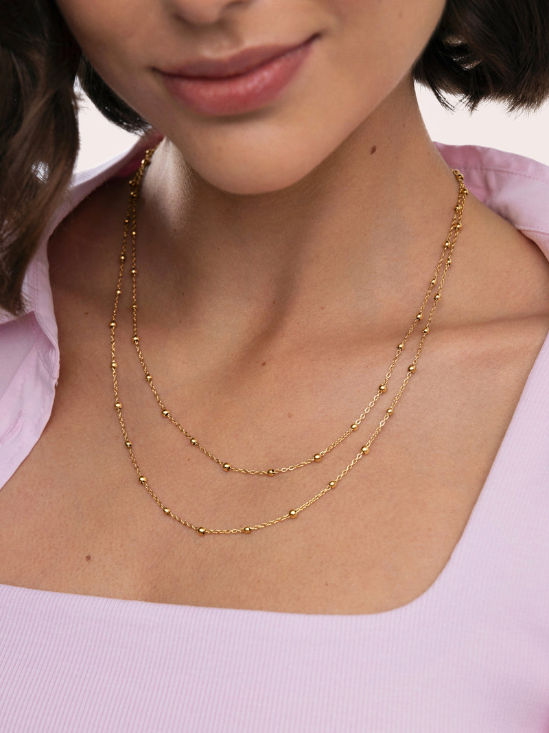 Collier Long Dots Acier Plaqué Or