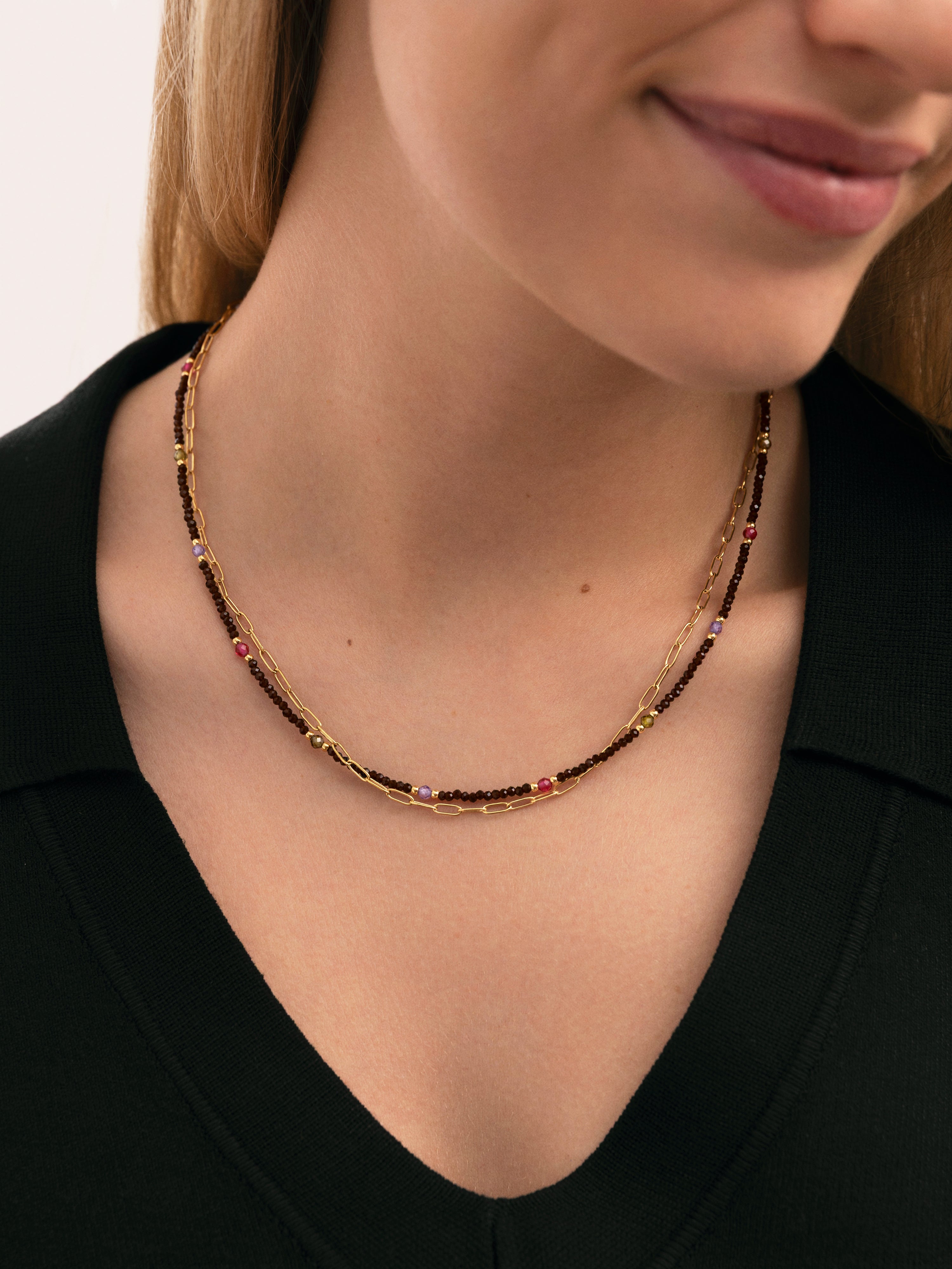 Collar Long Winter Glam Acero Baño Oro